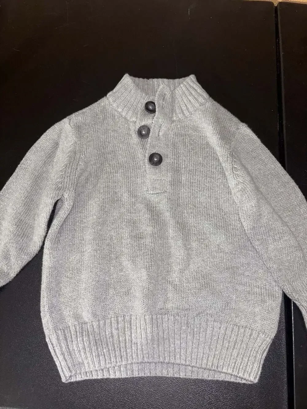 The Children's Place Gray Ribbed Button Mock Neck Pullover Sweater
